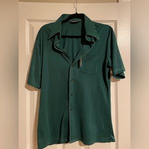 Charter Club Vintage Green Scallop Gold Border Shirt